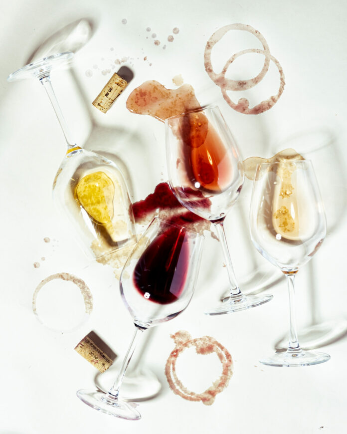Wine glasses with red and white wine
