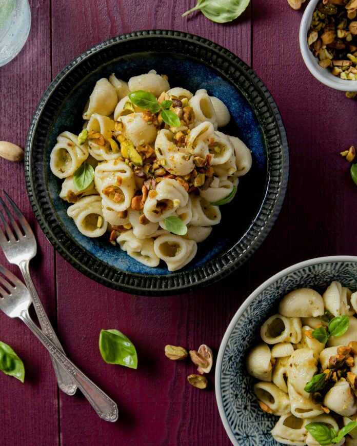 a bowl of tortellini pasta with Zucchini Pasta Sauce