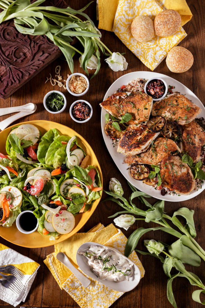 Artistic restaurant dish with garnishes styled
