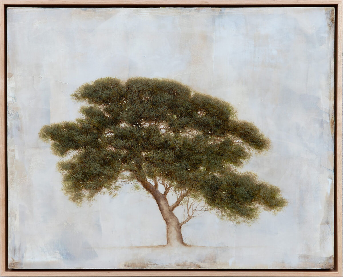 An oil painting of a tree against a white background