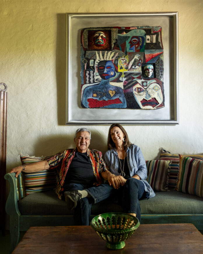 Art-Filled Lives: Carmella Padilla and Luis Tapia's historic adobe home in La Cienega, showcasing a curated collection of cultural treasures, including vintage Mexican ceramics, Works Progress Administration furniture, and contemporary art.