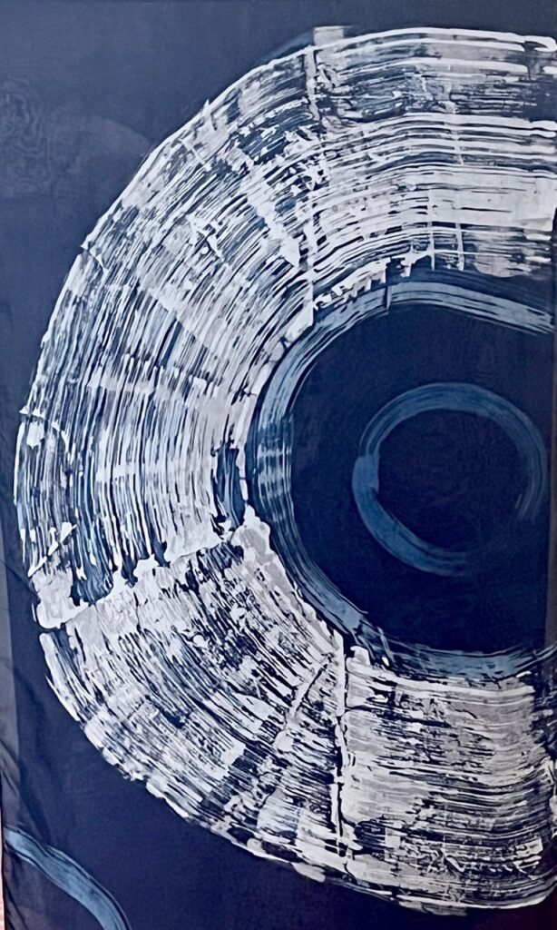 A blue background with white printing on top.