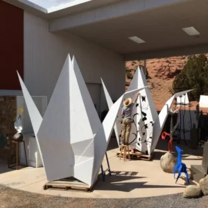TURQUOISE TRAIL artists sculpting silver large origamis