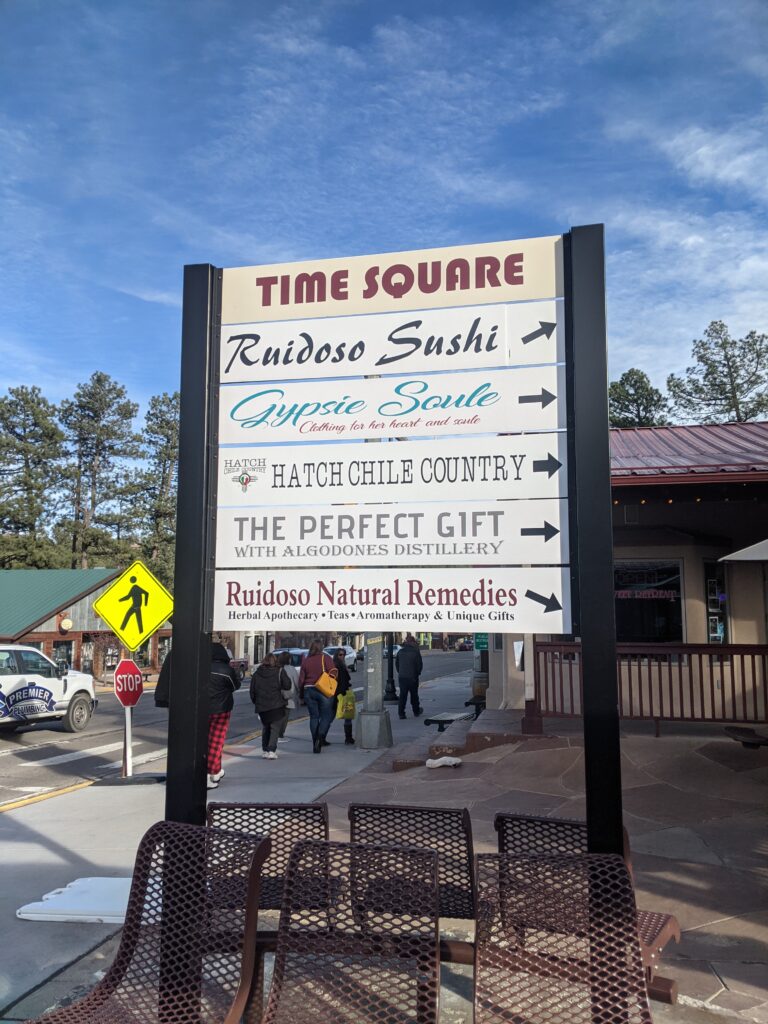 town center sign with ruidoso sushi appearing