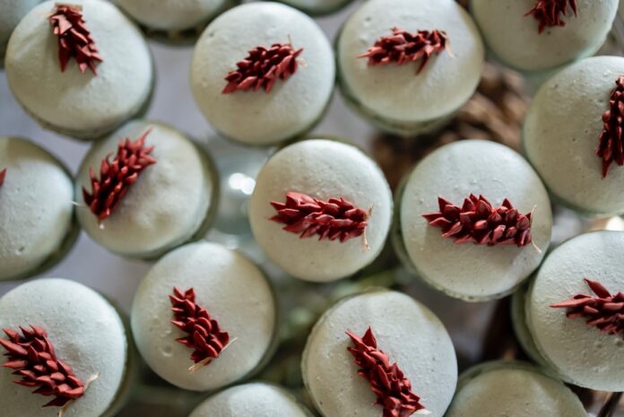 Magnificent Macarons with red garnish