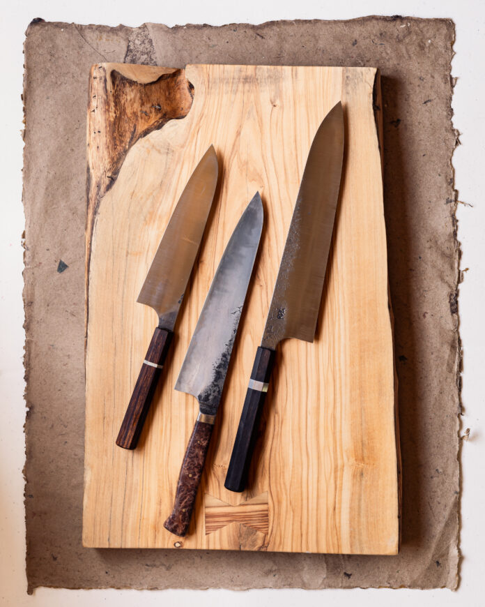 carving fire 1 three knifes set on cutting board