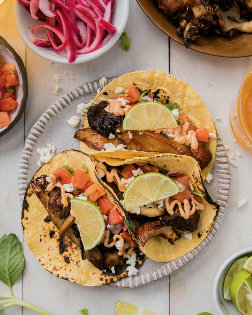 Vegetarian mushroom tacos on a plate.