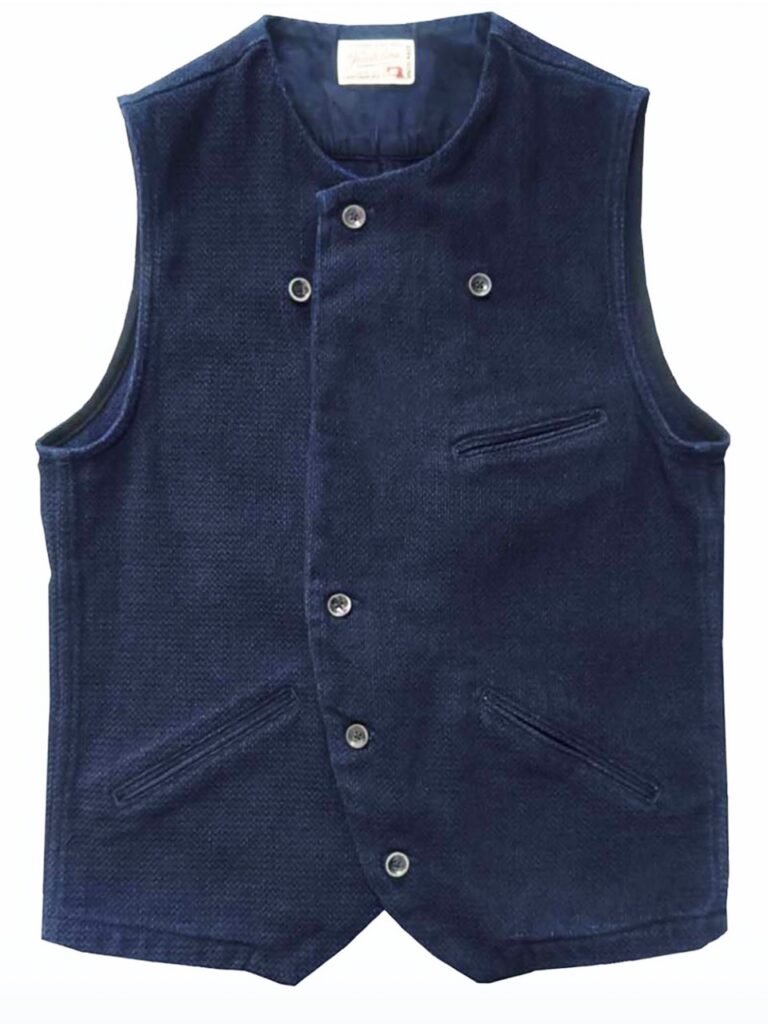 A dark blue fashion vest with small buttons.