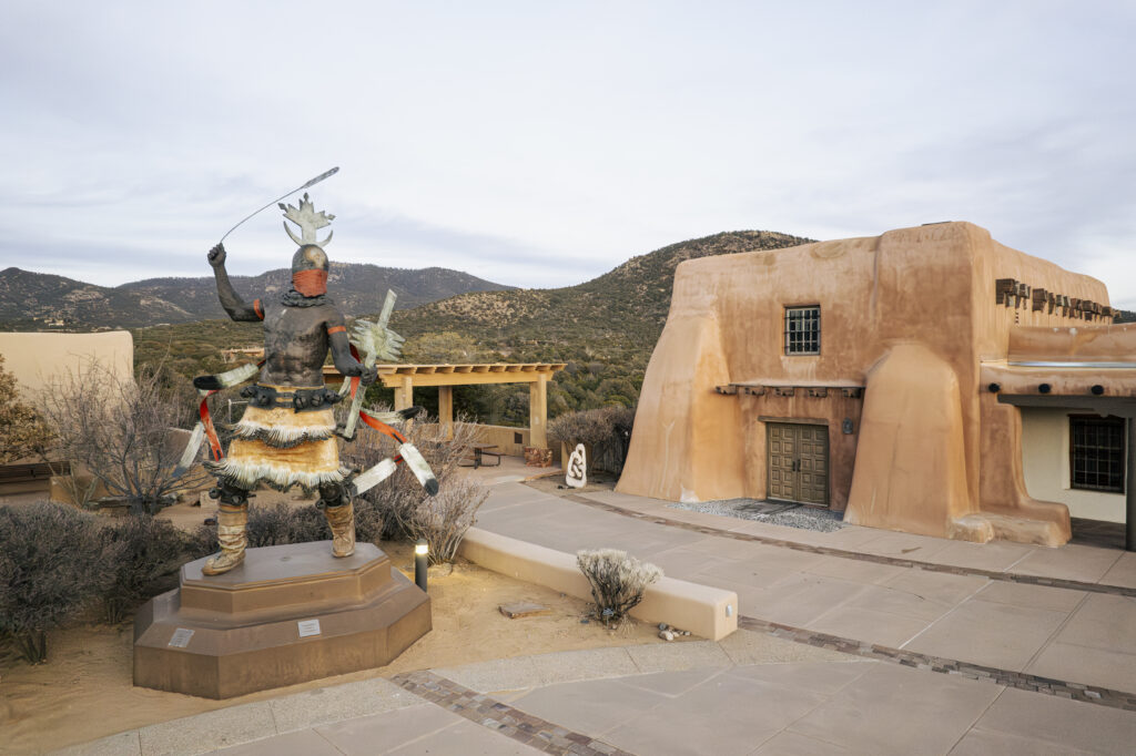 A photo of an art installation outside of The Museum of Indian Arts and Culture.