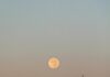 Your June 2026 Horoscope for the Full Moon in Capricorn A full moon in a summer blue and pink sky with palm trees below the full moon.