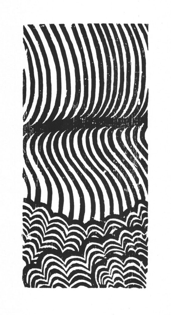 Black wiggly lines in a vertical format and then in bumps below it.